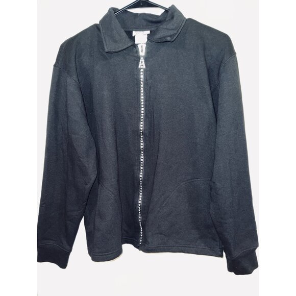 Isaacs Designs Black Zip-Up Jersey Jacket Medium Bling Zipper - Picture 1 of 6
